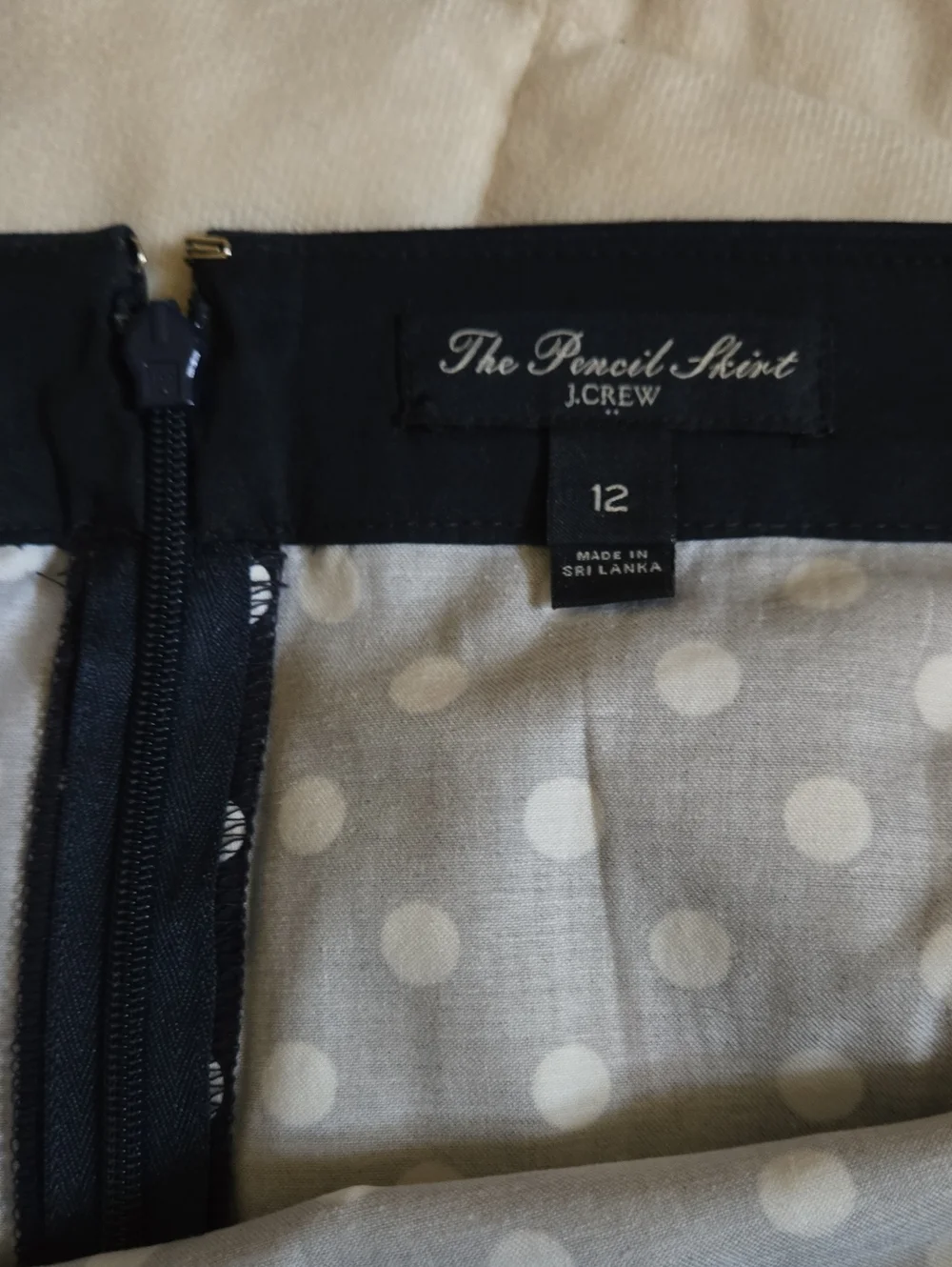J. Crew Navy and White Polka Dot Pencil Skirt